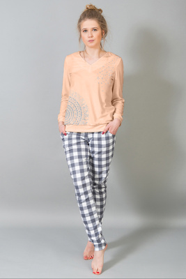 Женский домашний костюм с брюками и кофтой 184 персиковый